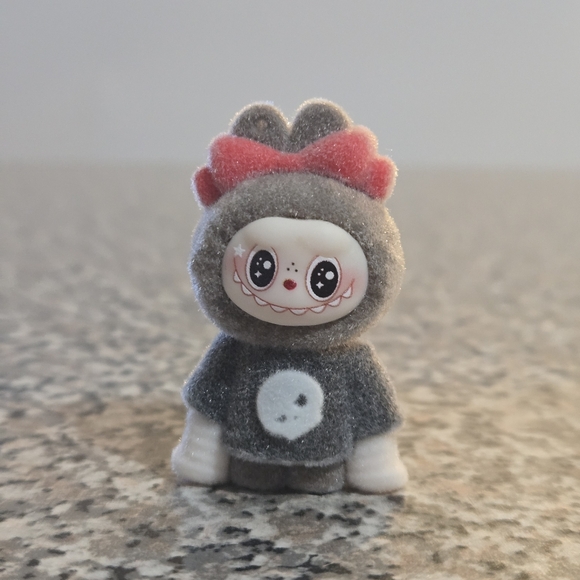 Other - Cute Fuzzy Mini Gray and Red Labubu Figurine